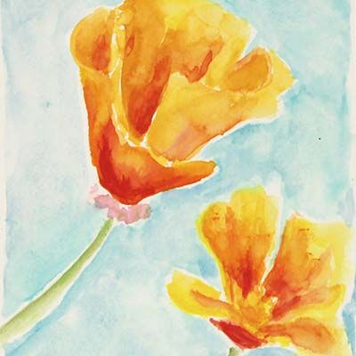 Two Poppies, original art postcard BOWE32