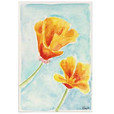 Two Poppies, original art postcard BOWE32