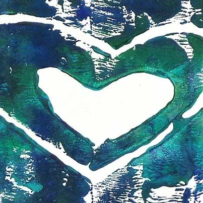 Blue Green Heart, card block print WYSJ504