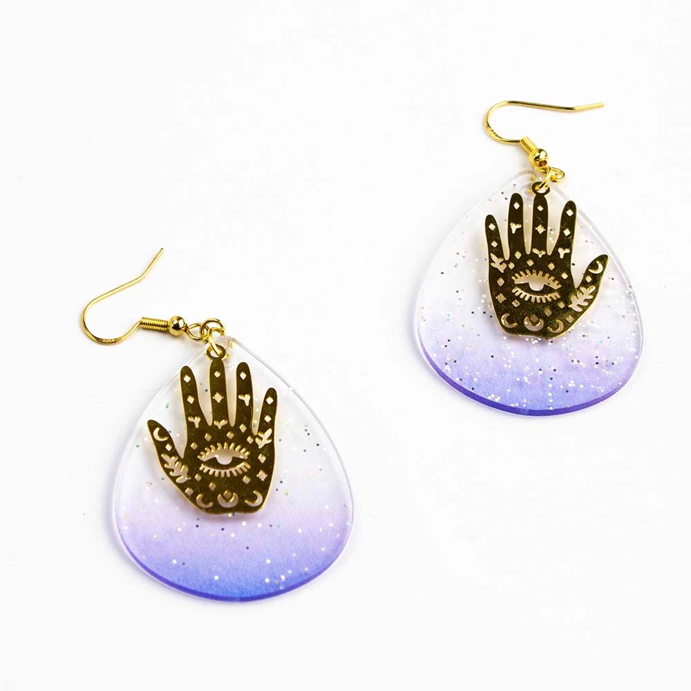 Gold and Purple Hand, earrings LAPR536