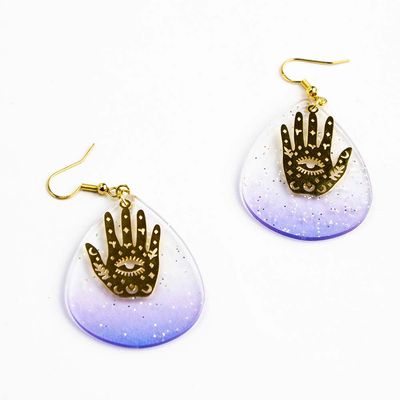 Gold and Purple Hand, earrings LAPR536