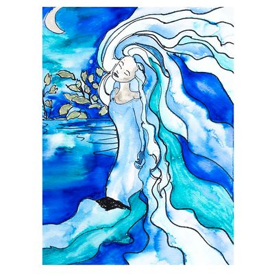 Blue Moon Godess, unframed painting SHEC049