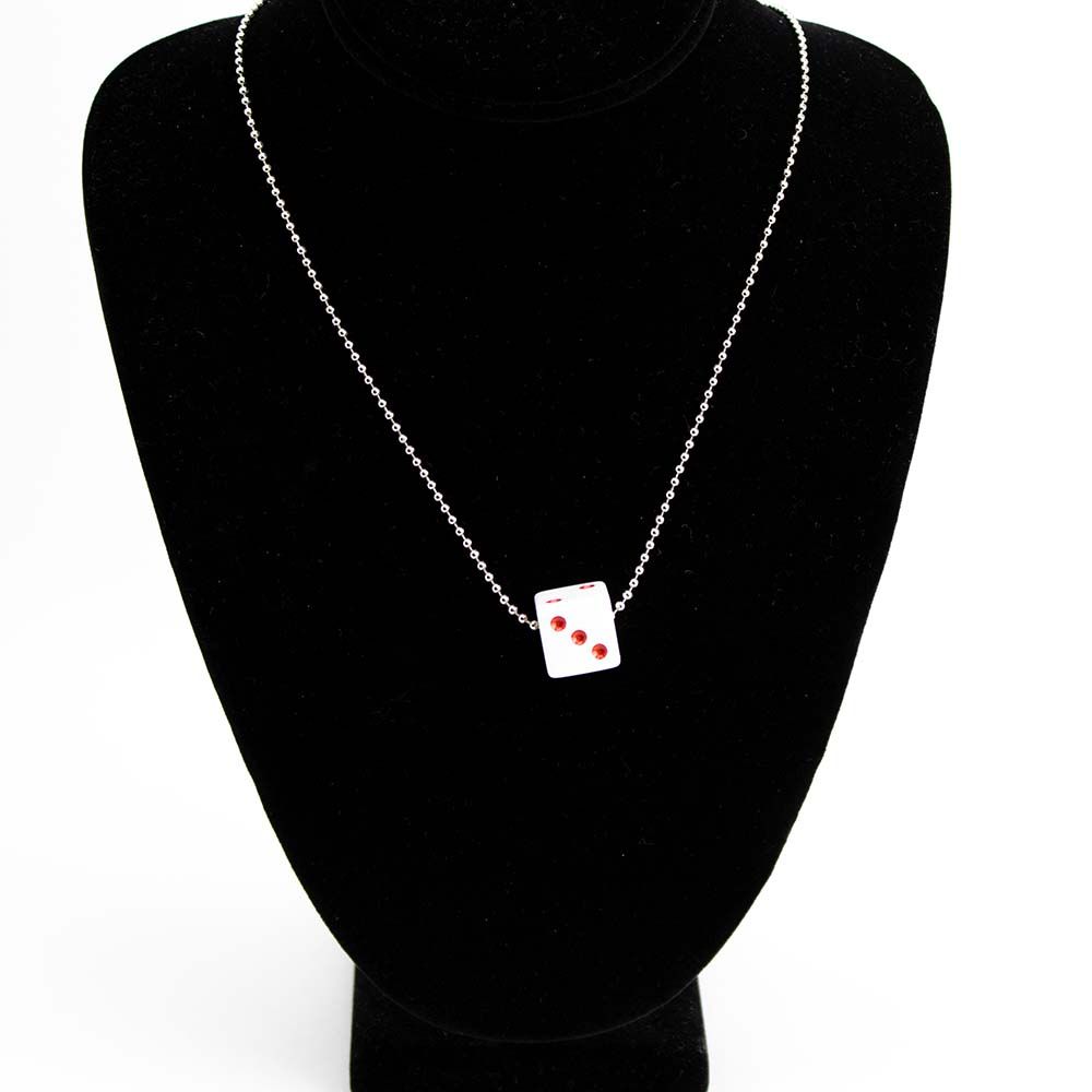 White Single Dice with Red Dots, necklace PROM082