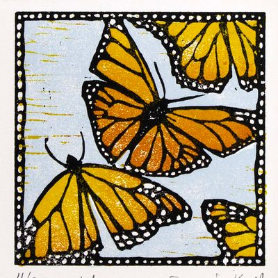 Monarchs in Flight, woodcut print ARMK045