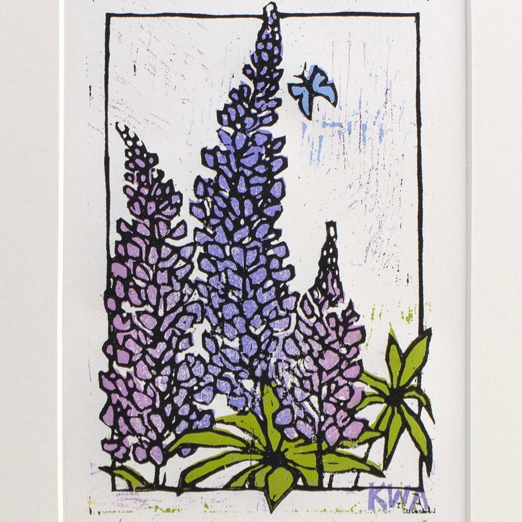 Lupine, woodcut print ARMK042