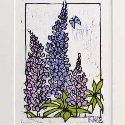 Lupine, woodcut print ARMK042