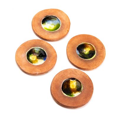 Round Coaster with Multicolor Glass, ceramic coaster DHOJ048