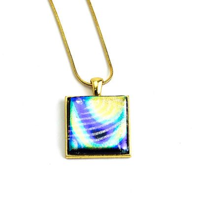 Golden Infrared over Silver Square Pendant, necklace VINK873