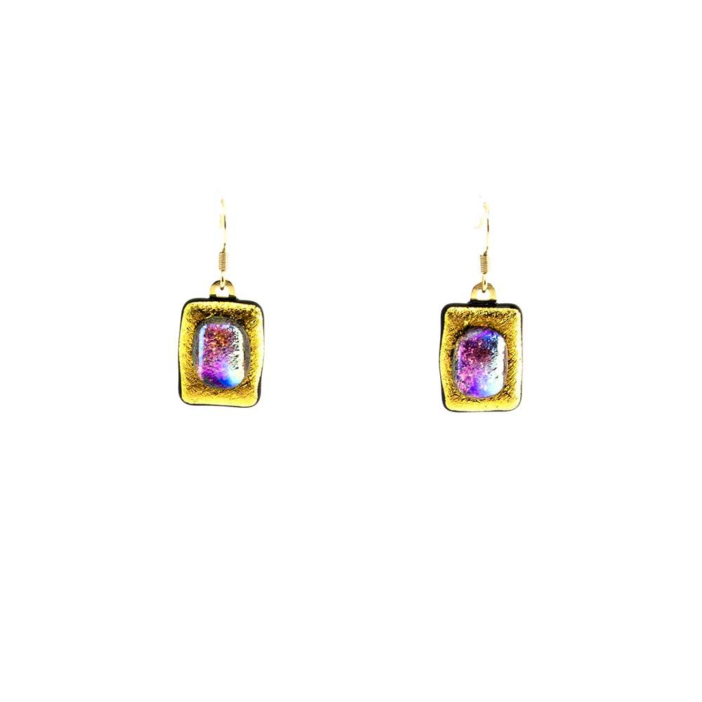 Golden Yellow with Pink Bead Glass, earrings VINK890