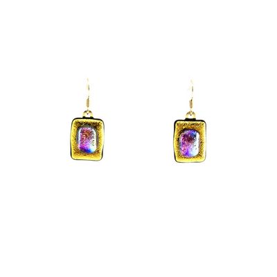 Golden Yellow with Pink Bead Glass, earrings VINK890