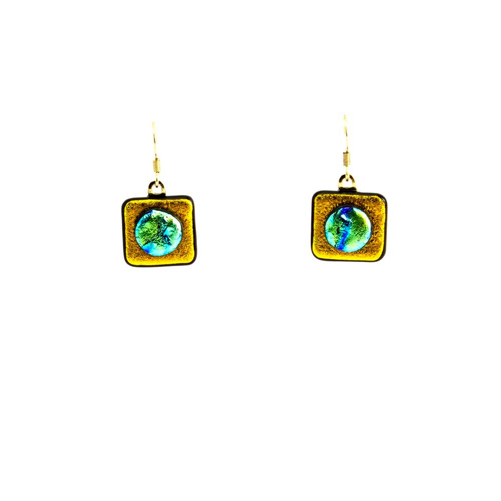 World Globe on Golden Squares, earrings VINK867