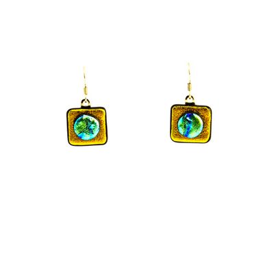 World Globe on Golden Squares, earrings VINK867