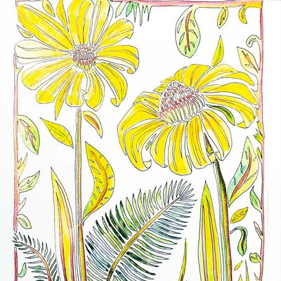Sunflowers &amp; Black-eyed Susans, print with mat BARC243