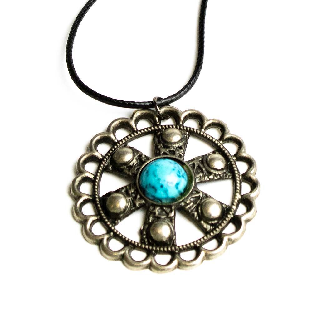 Silver Medallion with Turquoise Center, necklace RILM109