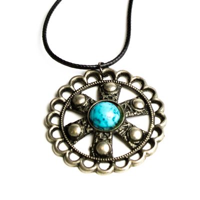 Silver Medallion with Turquoise Center, necklace RILM109