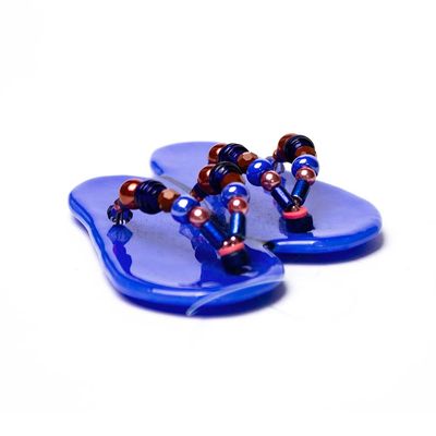 Flip Flops: Blue with Cobalt Beads, glass VINK958