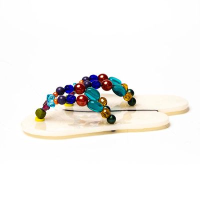 Flip Flops: Cream with Blue Beads, glass VINK956