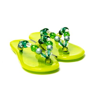 Flip Flops: Green with Green Beads, glass VINK953