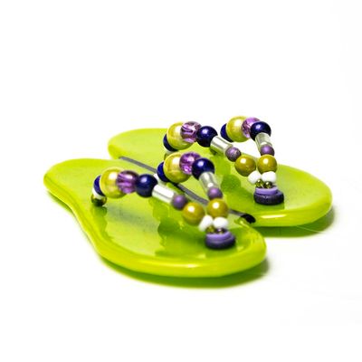 Flip Flops: Green with Purple Beads, glass VINK959