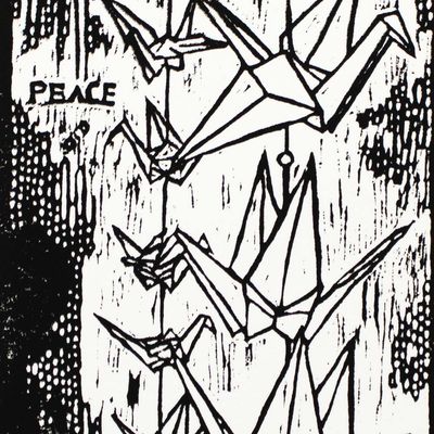String of Cranes, woodcut print ARMK061