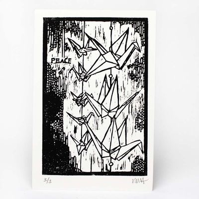 String of Cranes, woodcut print ARMK061