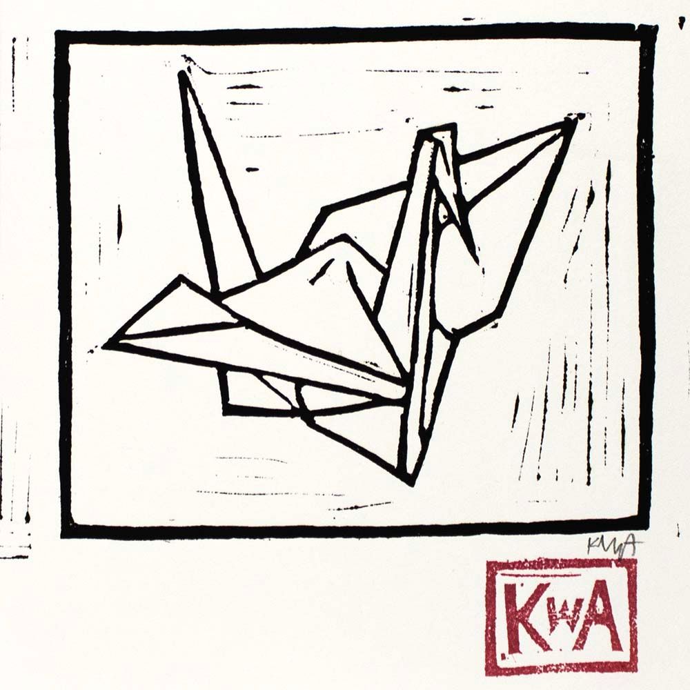 Single Crane, woodcut print ARMK064