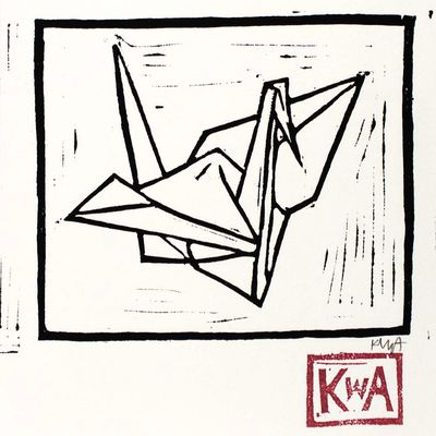 Single Crane, woodcut print ARMK064