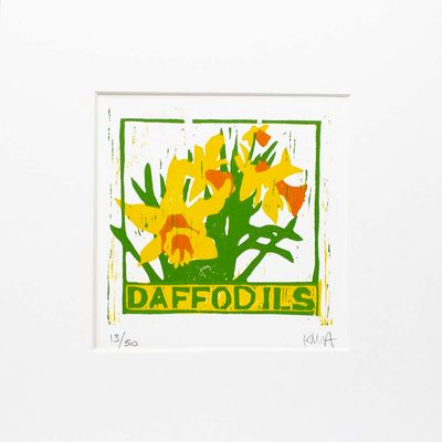Daffodils, woodcut print ARMK059