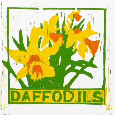 Daffodils, woodcut print ARMK059