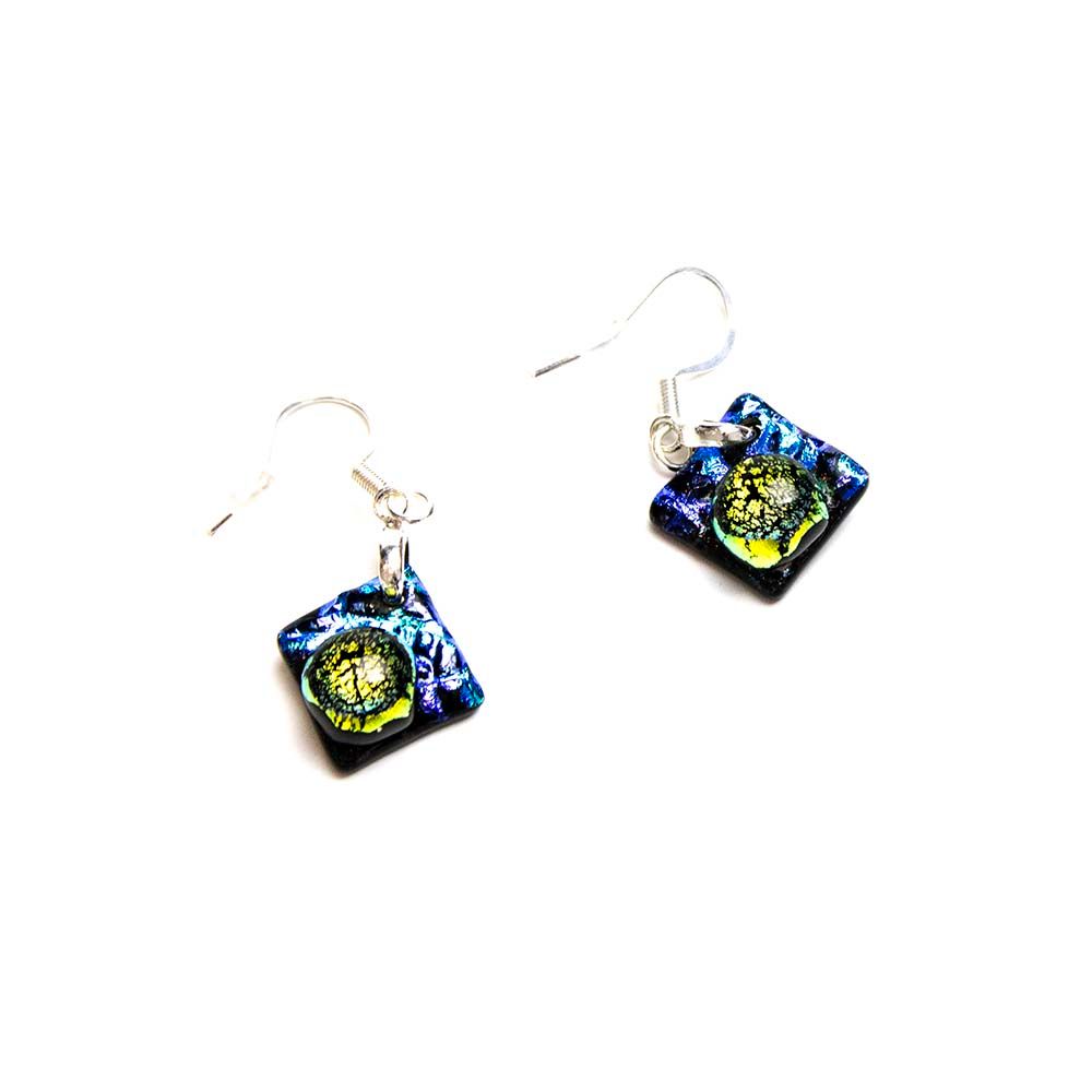 Dewdrop on Metallic Blue Square, earrings VINK932