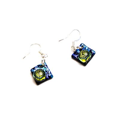 Dewdrop on Metallic Blue Square, earrings VINK932