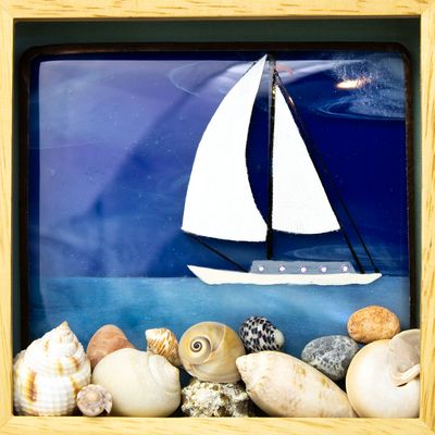 Sailboat with Shells, framed art VINK950