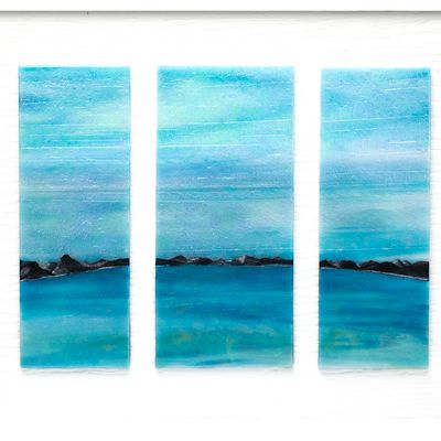 Ocean Landscape in Three Panels, glass panel wall art VINK949