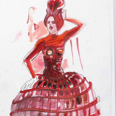 Red Cage, mixed media painting SPED148
