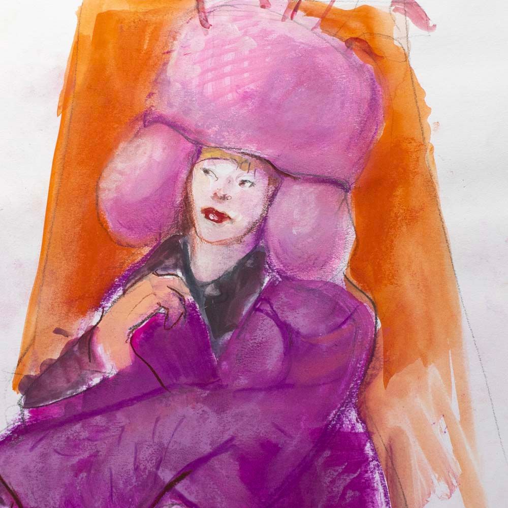 Pink Hat, mixed media painting SPED147