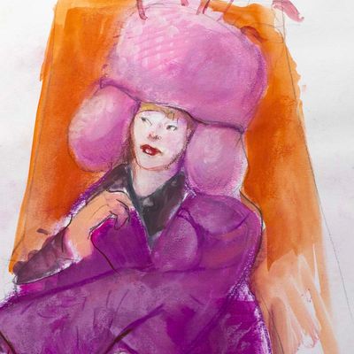 Pink Hat, mixed media painting SPED147