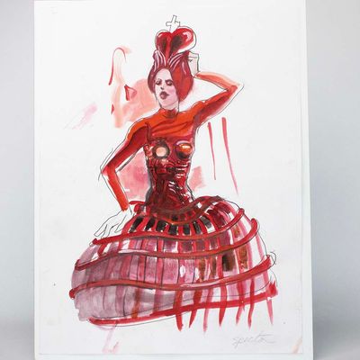 Red Cage, mixed media painting SPED148