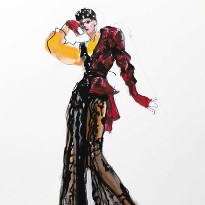 Ami in Red, Black &amp; White, mixed media painting SPED152