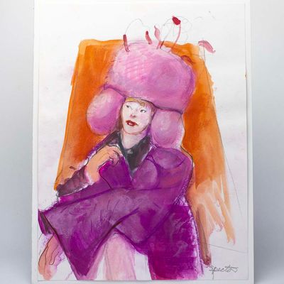 Pink Hat, mixed media painting SPED147