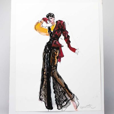 Ami in Red, Black &amp; White, mixed media painting SPED152