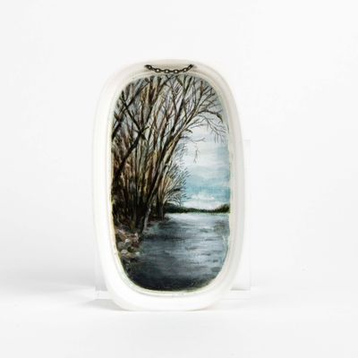 The Lake, painting on plastic lid BARJ181