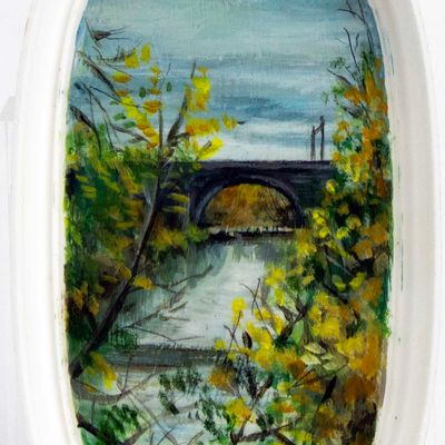 Wissahickon Creek, painting on plastic lid BARJ182
