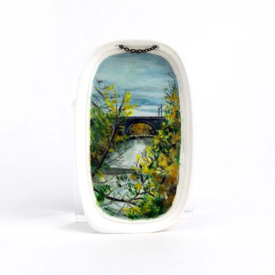 Wissahickon Creek, painting on plastic lid BARJ182
