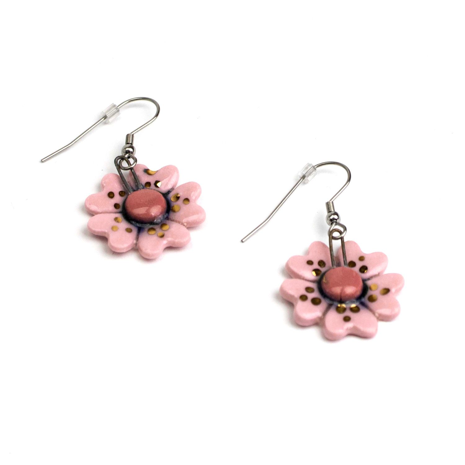 Pink Flower, ceramic earrings SNYB096