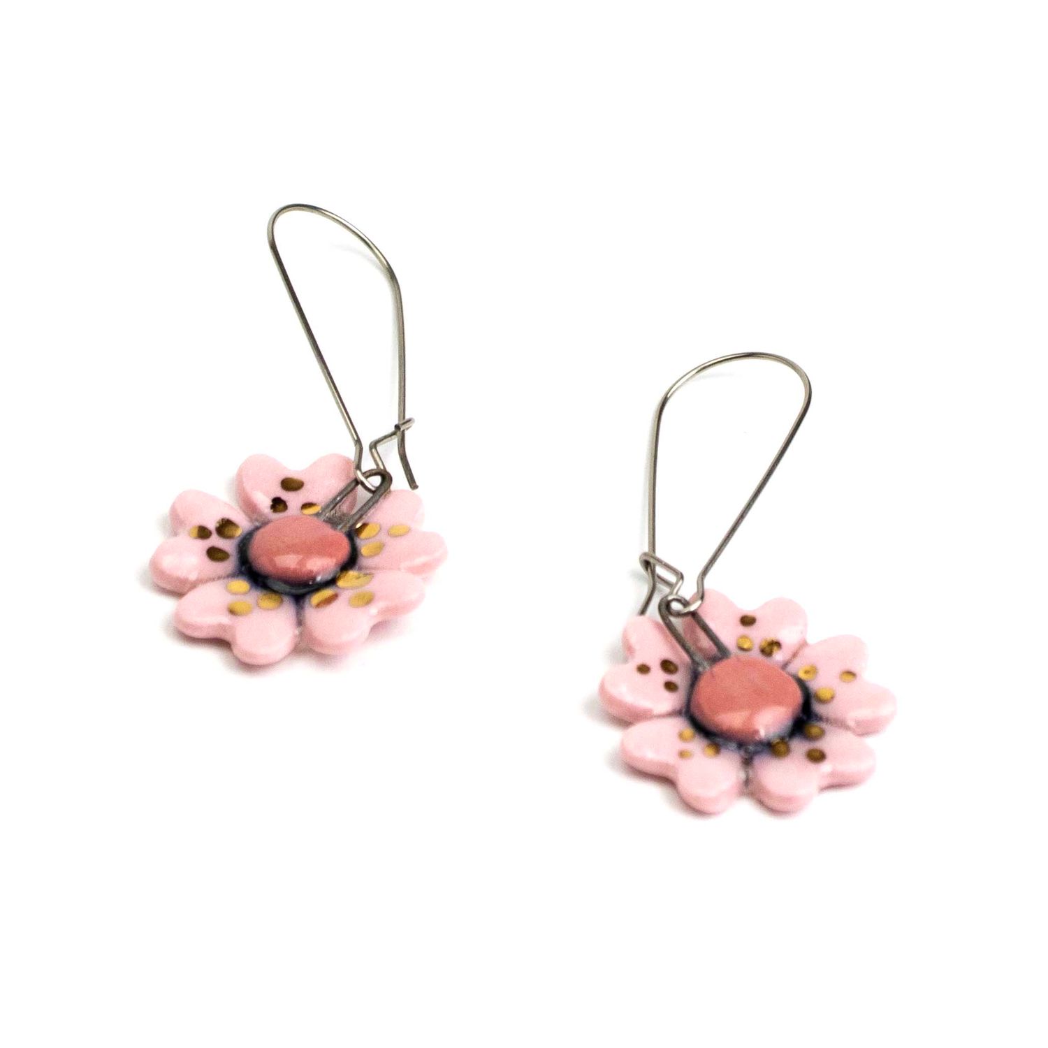 Pink Flower with large loop, ceramic earrings SNYB095