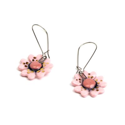 Pink Flower with large loop, ceramic earrings SNYB095