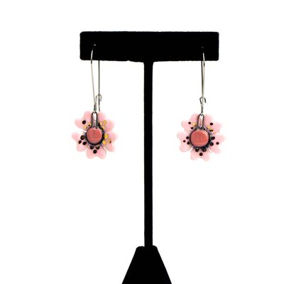 Pink Flower with large loop, ceramic earrings SNYB095