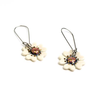 White Flower with large loop, ceramic earrings SNYB098