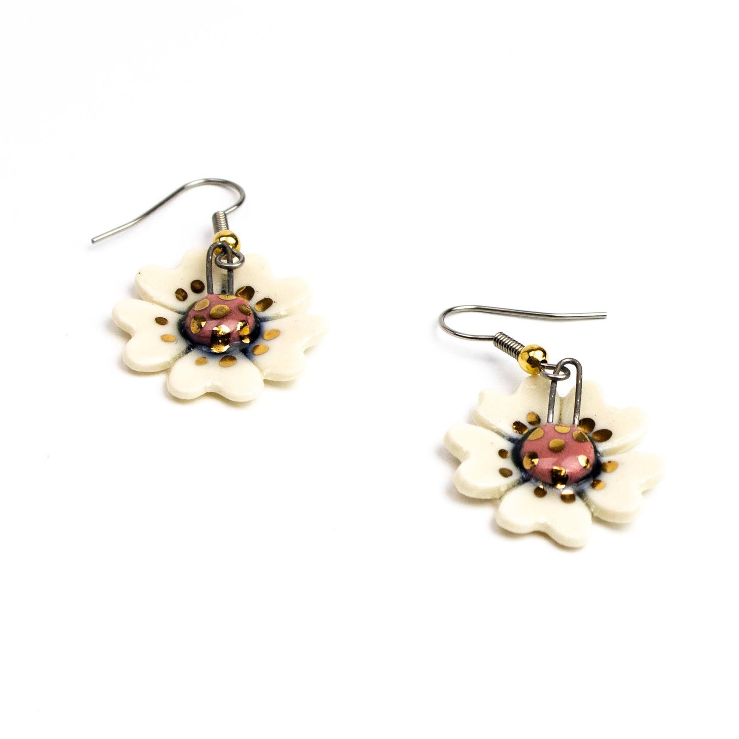 White Flower, ceramic earrings SNYB099