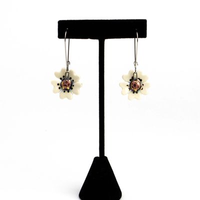 White Flower with large loop, ceramic earrings SNYB098